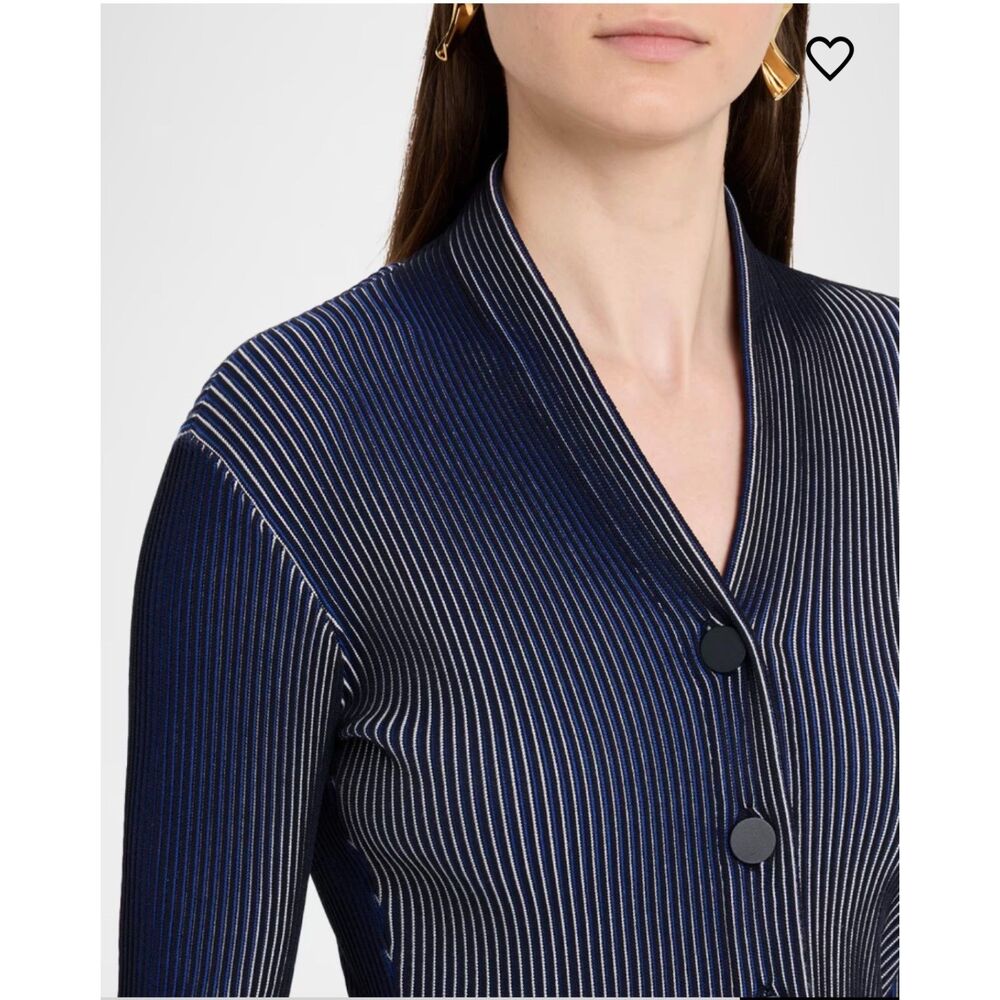 Emporio Armani Bicolor Ribbed Striped Blue White Cardigan Sweater L NWOT $395